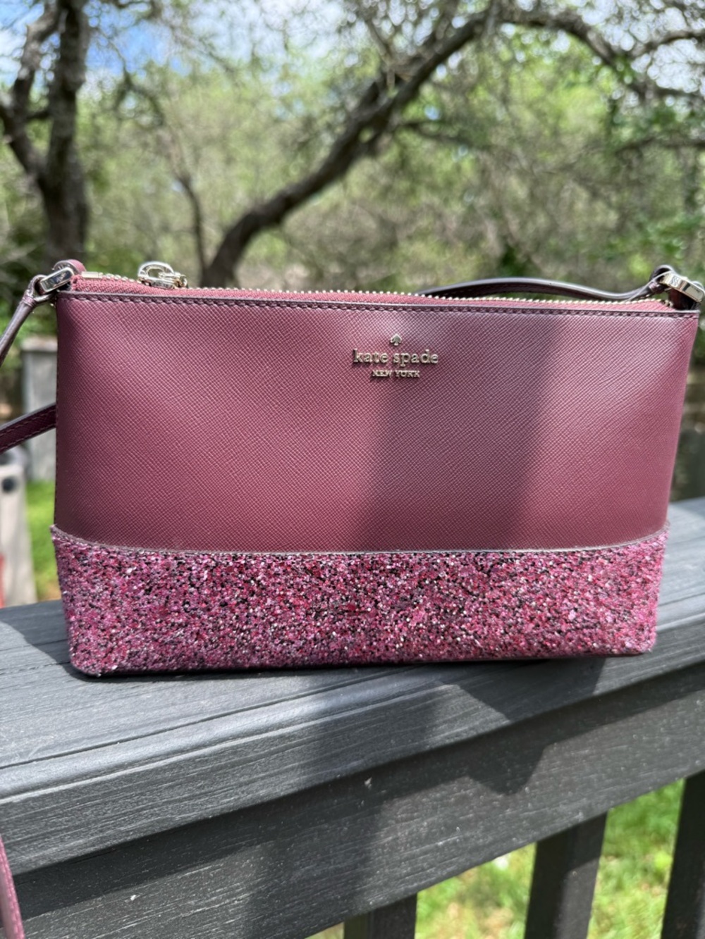 Kate Spade Pink / Maroon Glitter Crossbody Bag